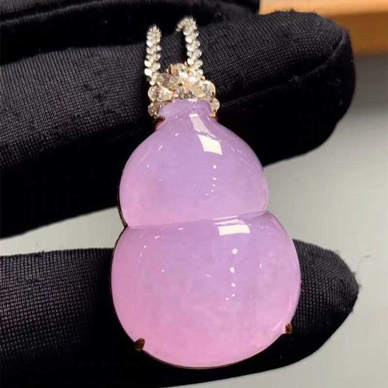 Necklace Pendant - Labu Giok Es Ungu Myanmar dengan