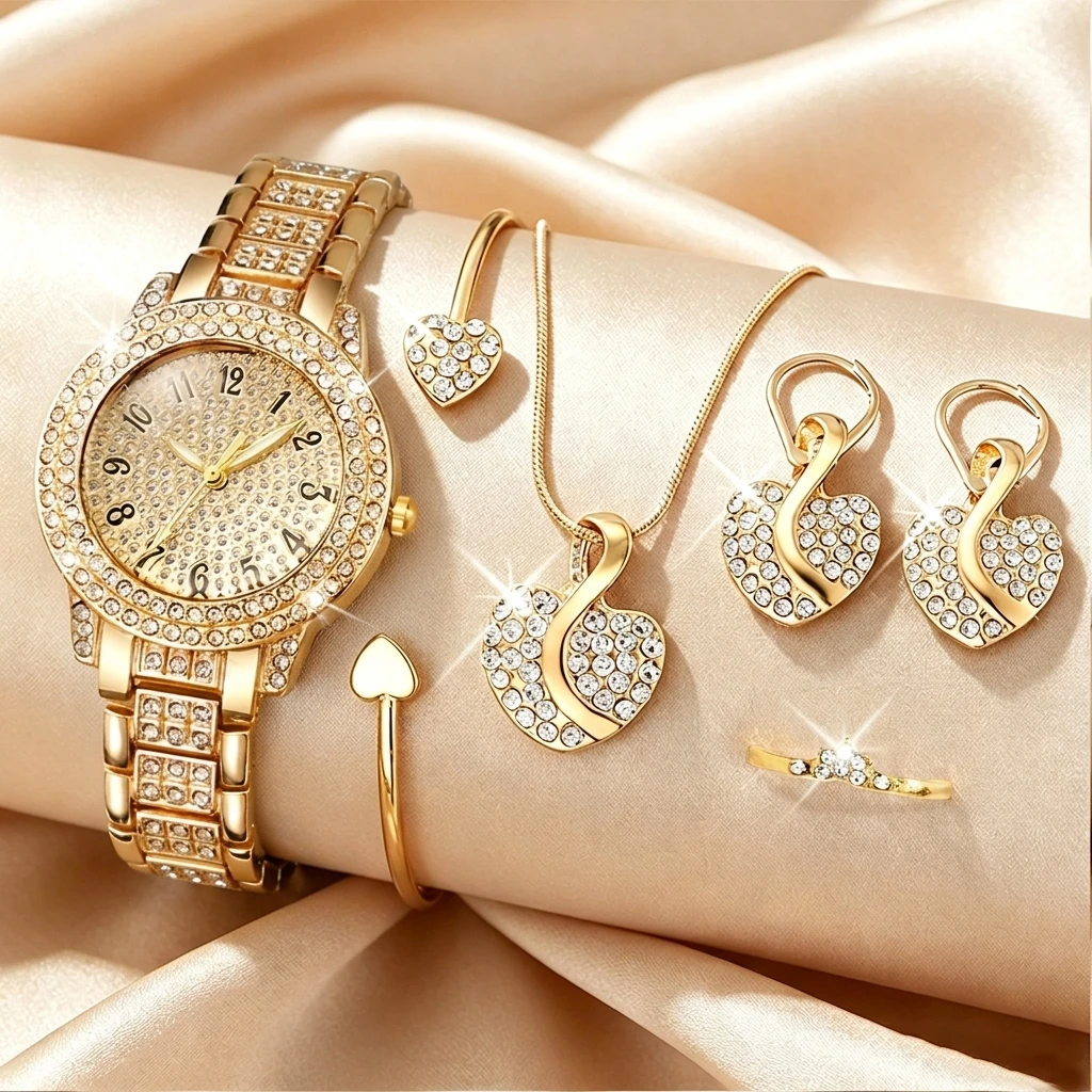 6PCS Set Perhiasan Jam Tangan  - Jewelry Watches For Ladies ulasan dan harga